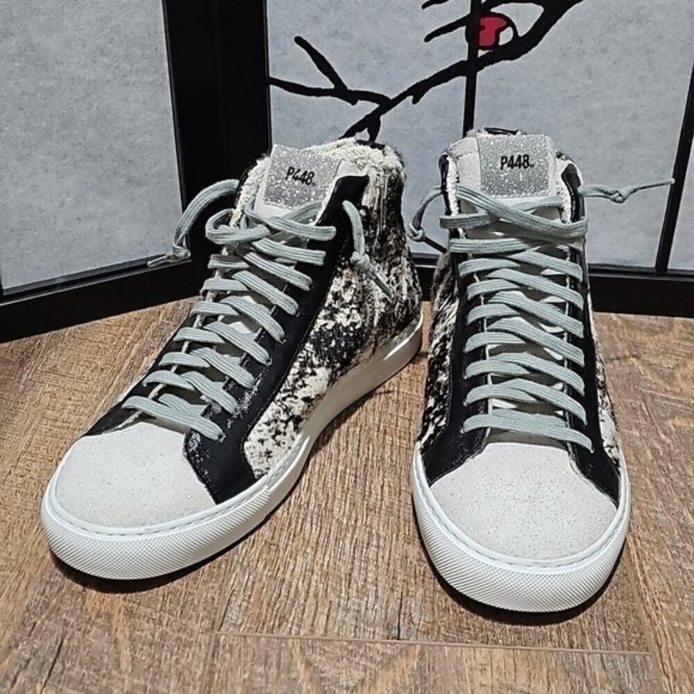 P448 Zippered Hi Top Sneakers Shoes‎ Size 10.5-11 US New - Picture 2 of 10